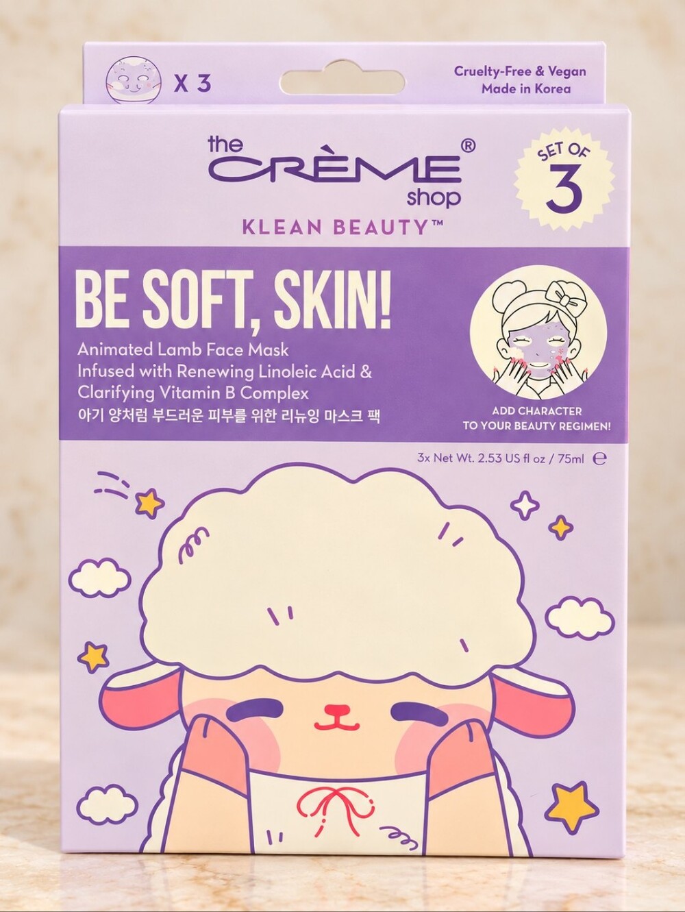 The Crème Shop Be Soft, Skin! Animated Lamb Face Mask Set Of 3